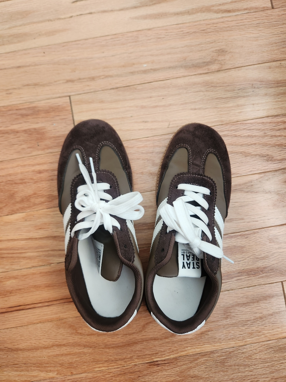 Women's Brown Casual Sneakers with White Stripes